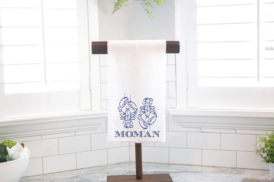 Personalized Custom Navy Lobsters, Flour Sack Tea Towel - Preppy Gift