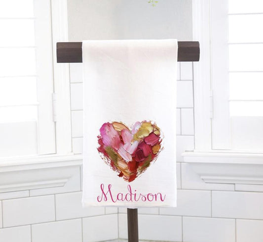 Personalized Painted Heart Flour Sack Tea Towel - Hostess Gift - Housewarming Gift - Valentine's Day - Love