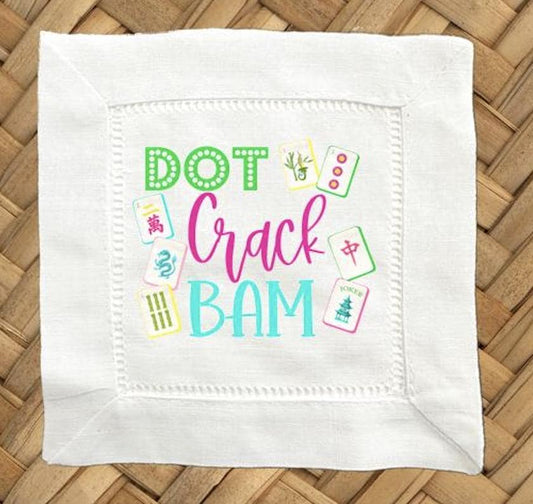 Dot Crack Bam Linen Cocktail Napkins -  6 x 6 Inch Cloth Hemstitch Fabric Napkins - Set of 4