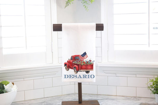 Personalized Truck Flowers Flour Sack Tea Towel- Hostess Gift - Housewarming Gift - July 4th