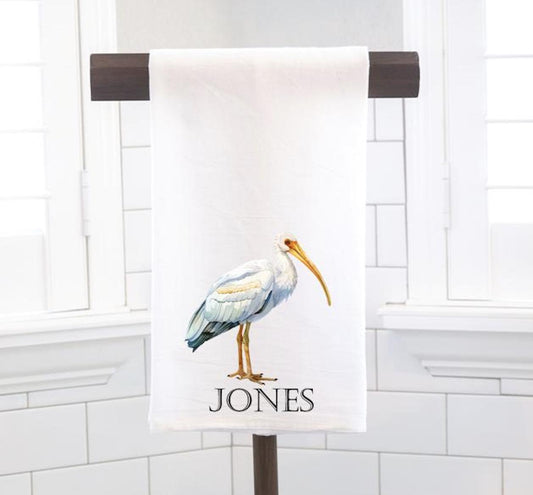 Personalized Custom Heron Flour Sack Tea Towel - Gift for Bird Lover - Tropical