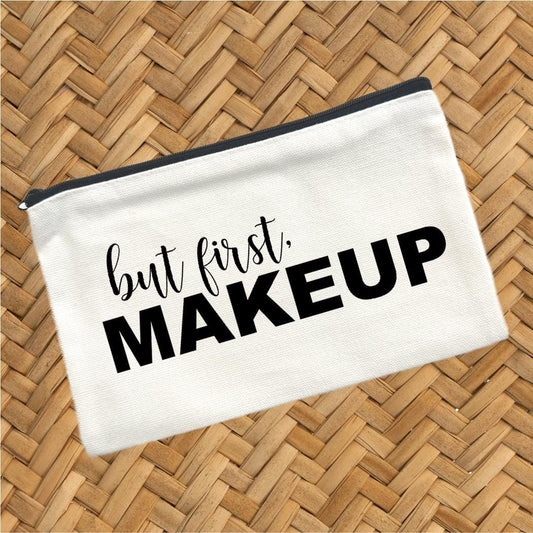 But First Makeup, Canvas Pouch, Travel Cosmetic Bag