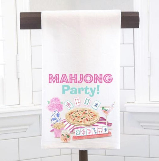 Mahjong Party Pizza Flour Sack Tea Towel, Hostess Gift