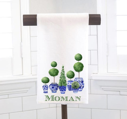 Personalized Chinoiserie Topiary Flour Sack Tea Towel - Hostess Gift - Housewarming Gift - Custom
