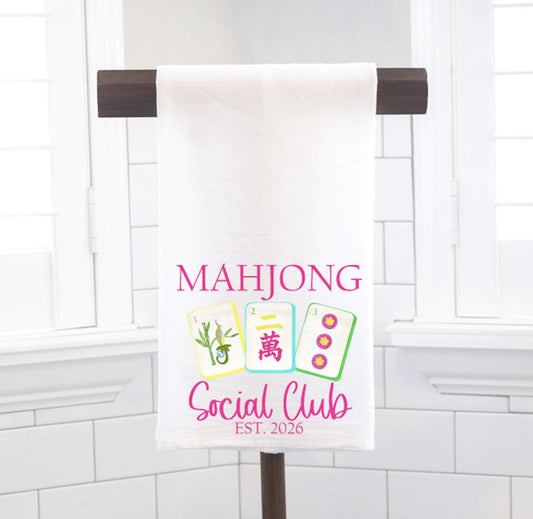 Mahjong Social Club Flour Sack Tea Towel – Hostess Gift- Preppy