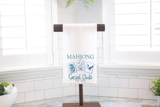 Mahjong Social Club, Mahj Squad Flour Sack Tea Towel – Mahjong Hostess Gift - Preppy - Chinoiserie