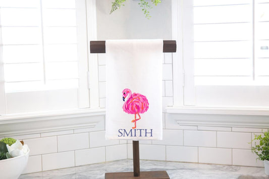 Personalized Custom Pink Flamingo Flour Sack Tea Towel - Preppy Gift