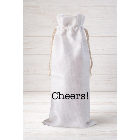 Cheers, Funny Wine Bottle Gift Bag – Reusable Drawstring Canvas Bag