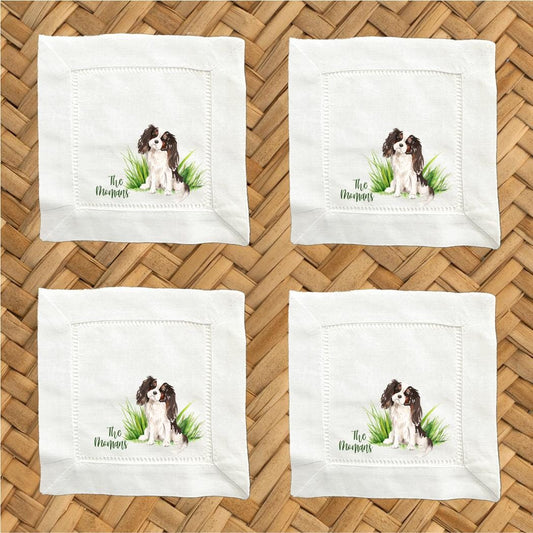 Personalized Cavalier King Charles Spaniel Linen Napkins For Dog Lover, Set of 4