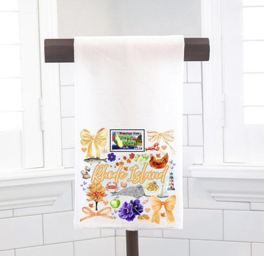 Coquette Rhode Island State, Flour Sack Tea Towel - Preppy Gift