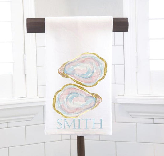 Personalized Custom Oyster Shells Flour Sack Tea Towel - Gift for Oyster Lover