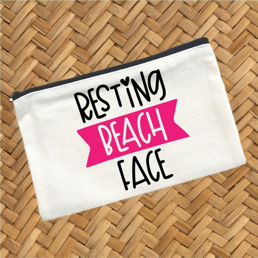 Resting Beach Face Canvas Makeup Pouch, Travel Cosmetic Bag