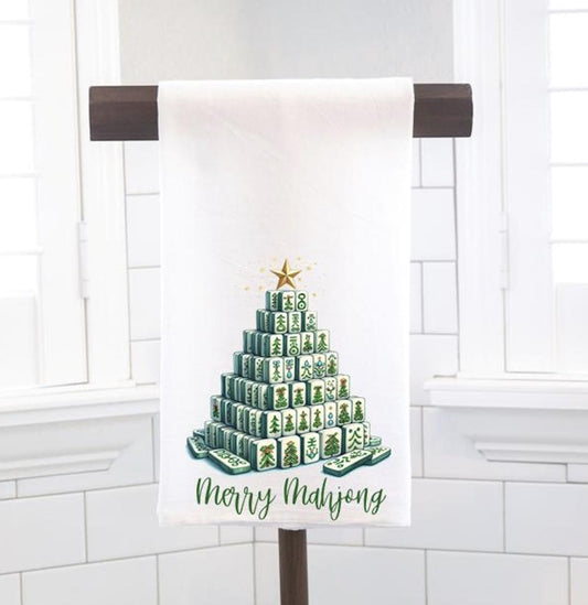 Mahjong Tile Christmas Tree Flour Sack Tea Towel – Chinoiserie Hostess Gift