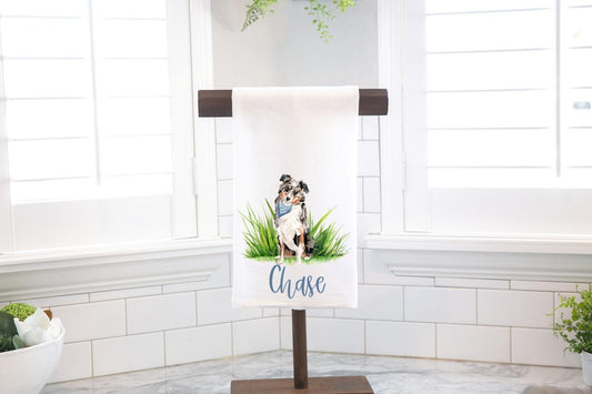 Personalized Custom Australian Shepard Flour Sack Tea Towel - Gift for Dog Lover