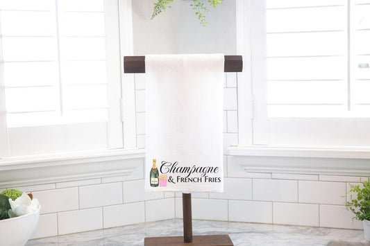 Champagne & French Fries, Flour Sack Tea Towel - Hostess Gift - Housewarming Gift - Preppy