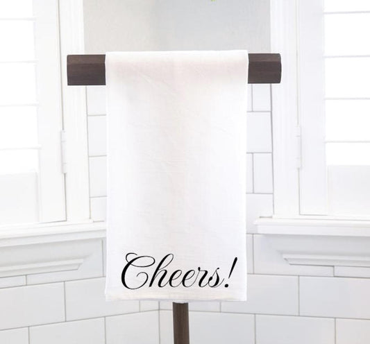 Cheers, Flour Sack Tea Towel - Hostess Gift - Housewarming Gift - Sweet Kitchen