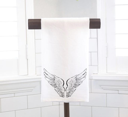 Angel Wings, Flour Sack Tea Towel - Hostess Gift - Housewarming Gift - Charming Kitchen