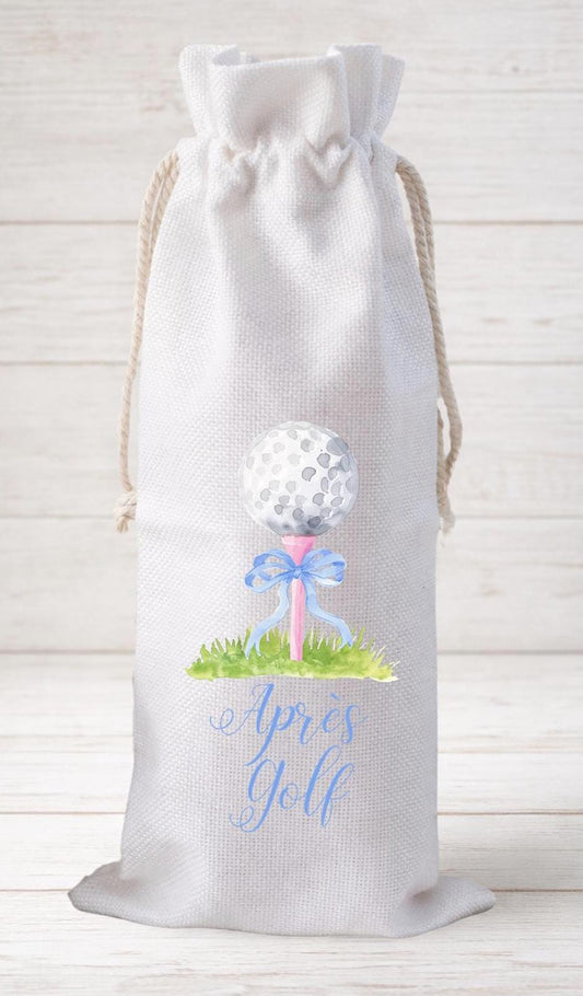 Apres Golf, Wine Bottle Gift Bag – Reusable Drawstring Canvas Bag
