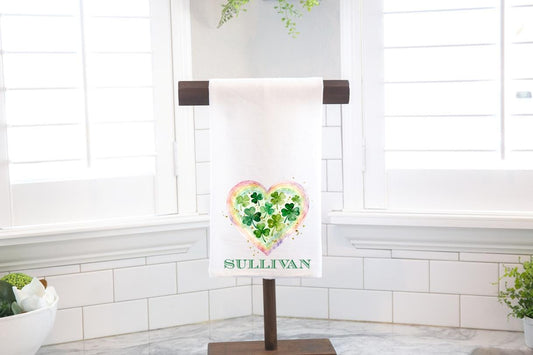 Watercolor Clover Heart Flour Sack Towel, St. Patrick's Day Hostess Gift