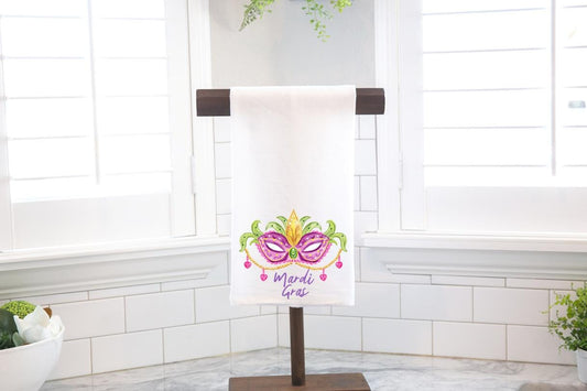 Mardi Gras Mask Flour Sack Tea Towel - Hostess Gift - Housewarming Gift - Preppy