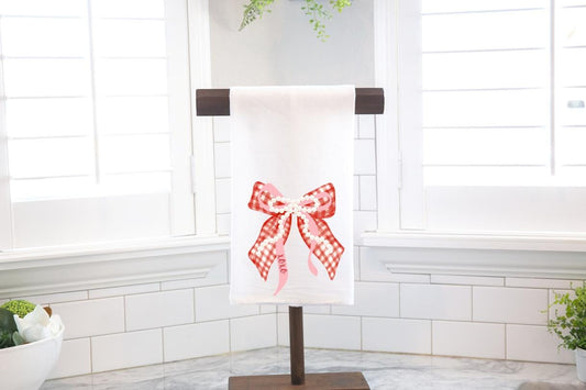 Red Gingham Bow Flour Sack Tea Towel - Hostess Gift - Housewarming Gift - Valentines Day - Coquette