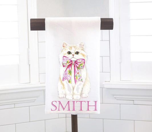 Personalized Chinoiserie Cat Flour Sack Tea Towel - Hostess Gift - Housewarming Gift - Custom
