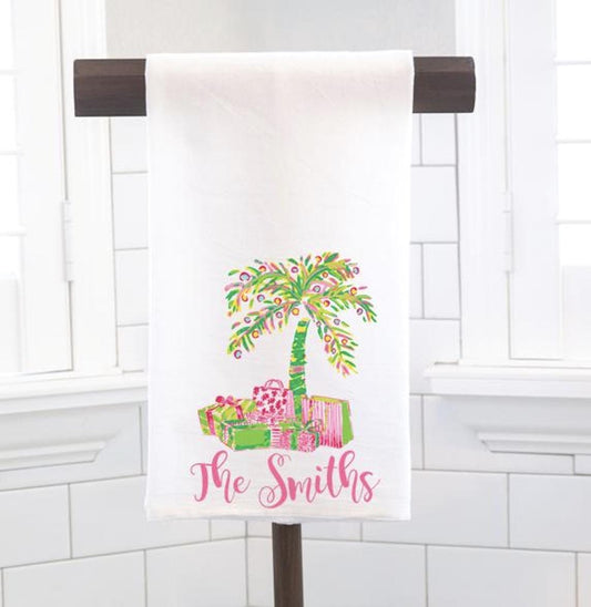 Personalized Christmas Palm Tree Tea Towel - Ginger Jar Hostess Gift