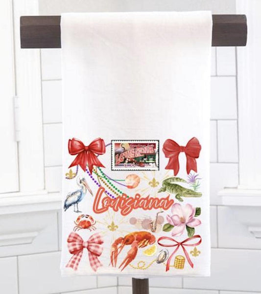 Coquette Louisiana State, Flour Sack Tea Towel - Preppy Gift