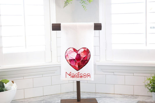 Personalized Jewel Heart Flour Sack Tea Towel - Hostess Gift - Housewarming Gift - Valentine's Day - Love