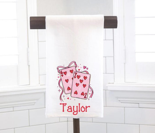 Personalized 6 7 Cards Valentine Flour Sack Tea Towel - Hostess Gift - Housewarming Gift - Valentines Day - Coquette