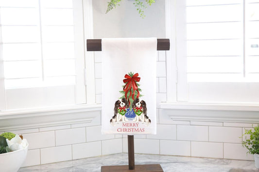 Christmas Tri Color Cavalier King Charles Chinoiserie Flour Sack Tea Towel - Dog Lover