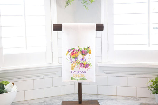 Mardi Gras Flour Sack Tea Towel - Hostess Gift - Housewarming Gift - Preppy