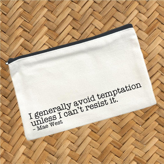 I Generally Avoid Temptation, Canvas Pouch, Travel Cosmetic Bag