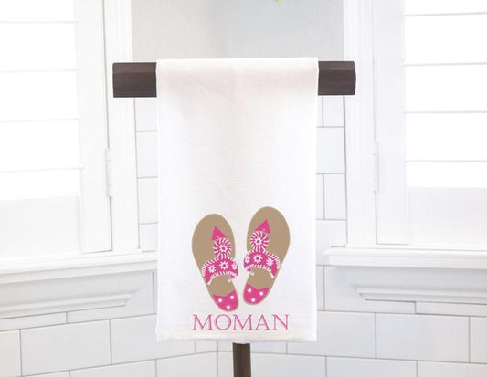 Personalized Custom Hot Pink Preppy Sandals Palm Beach  Flour Sack Tea Towel - Preppy Gift