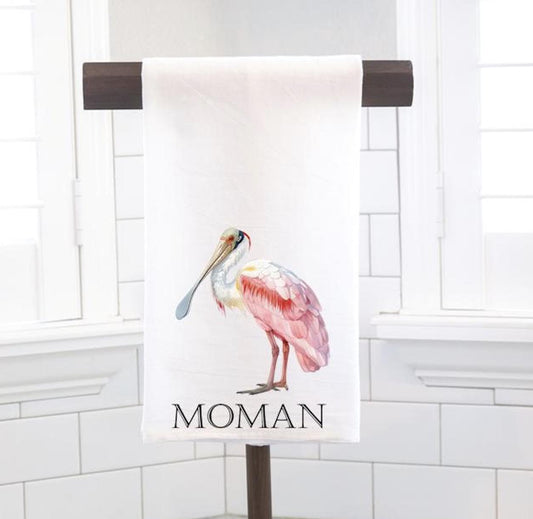 Personalized Custom Roseate Spoonbill Flour Sack Tea Towel - Gift for Bird Lover
