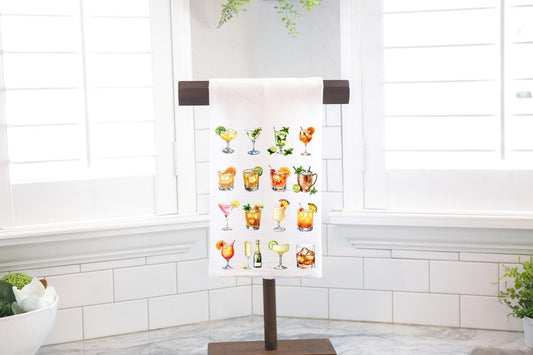 Cocktails Flour Sack Tea Towel - Hostess Gift - Housewarming Gift - Bar Cart Decor - Classic Cocktails