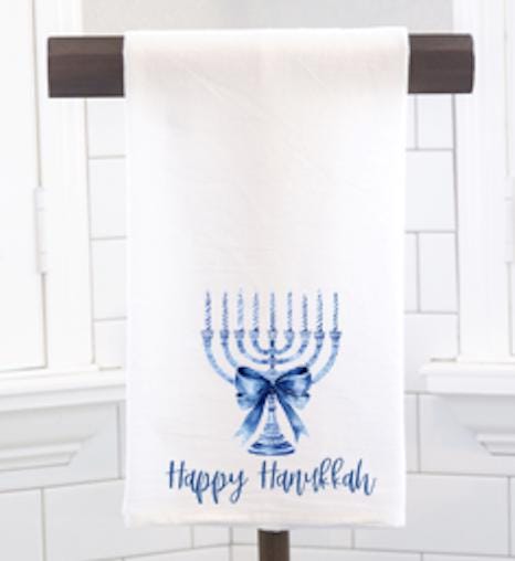Happy Hanukkah Flour Sack Towel – Hostess Gift, Kitchen Decor
