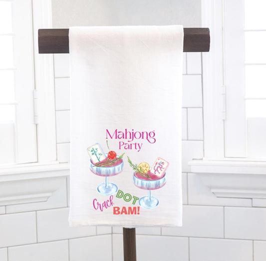 Mahjong Party Flour Sack Tea Towel – Hostess Gift- Preppy
