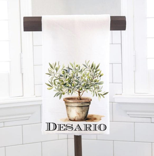 Personalized Olive Tree Flour Sack Tea Towel - Hostess Gift - Housewarming Gift