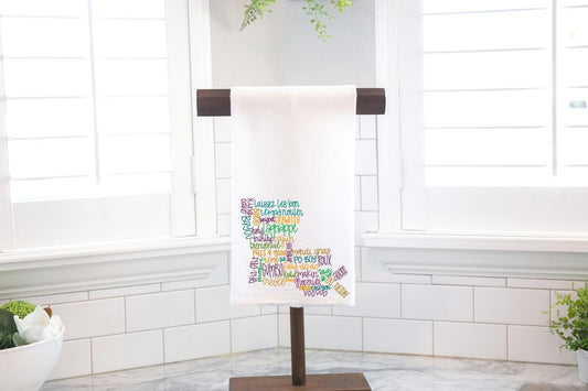 Mardi Gras, Word Play Louisiana Flour Sack Tea Towel - Hostess Gift - Housewarming Gift - Preppy