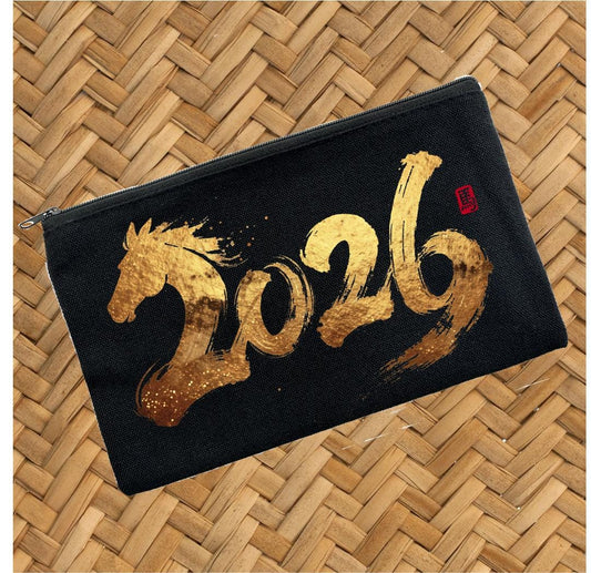 Year of the Horse 2026 Canvas Pouch, Lunar New Year Cosmetic Bag