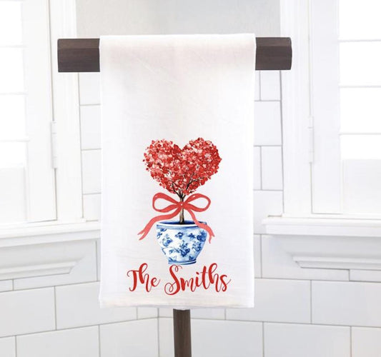 Personalized Chinoiserie Heart Topiary Flour Sack Towel – Hostess Gift