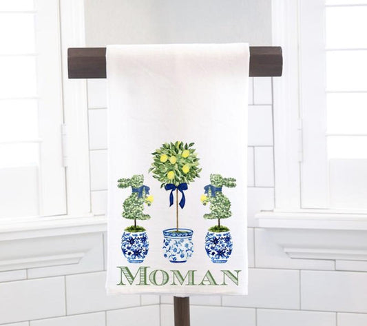 Personalized Chinoiserie Easter Topiary Tea Towel – Spring Decor