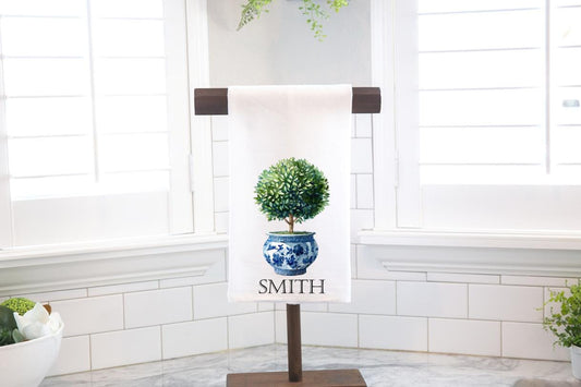 Personalized Chinoiserie Topiary Flour Sack Tea Towel - Hostess Gift - Housewarming Gift- Preppy