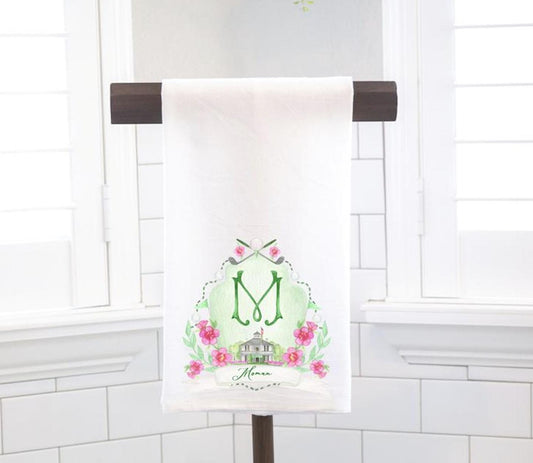 Personalized Wedding Gift Augusta Crest Flour Sack Towel, Gift For Golfer
