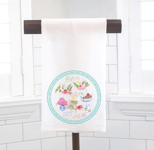 Bam Dot Crack Aqua Mahjong Party Flour Sack Tea Towel – Hostess Gift- Preppy