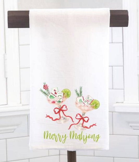 Merry Mahjong Cocktails Flour Sack Tea Towel - Hostess Gift