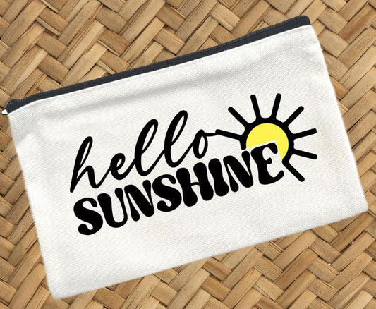 Hello Sunshine, Canvas Pouch, Travel Cosmetic Bag