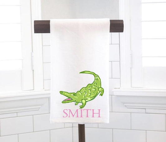 Personalized Custom Preppy Gator Palm Beach  Flour Sack Tea Towel - Preppy Gift
