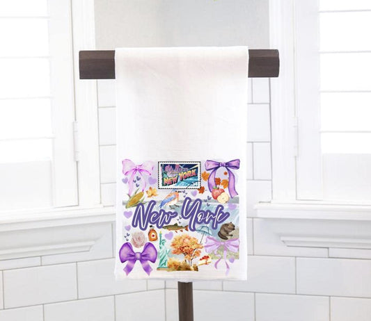 Coquette New York State, Flour Sack Tea Towel - Preppy Gift